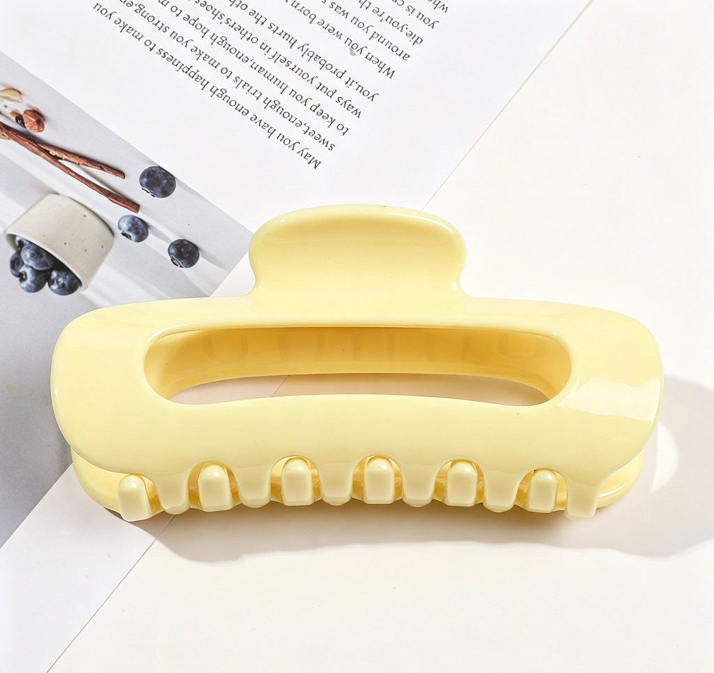 Glossy Oval Cutout Hair Claw Clip - Milk_Yellow