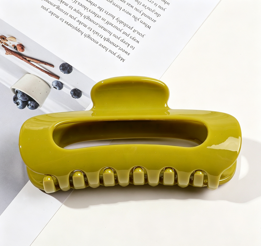 Glossy Oval Cutout Hair Claw Clip - Mustard_Yellow