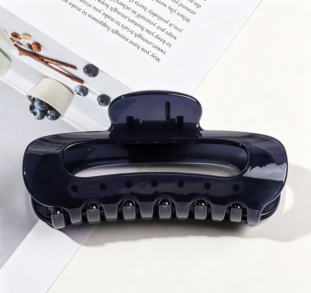 Glossy Oval Cutout Hair Claw Clip - Navy
