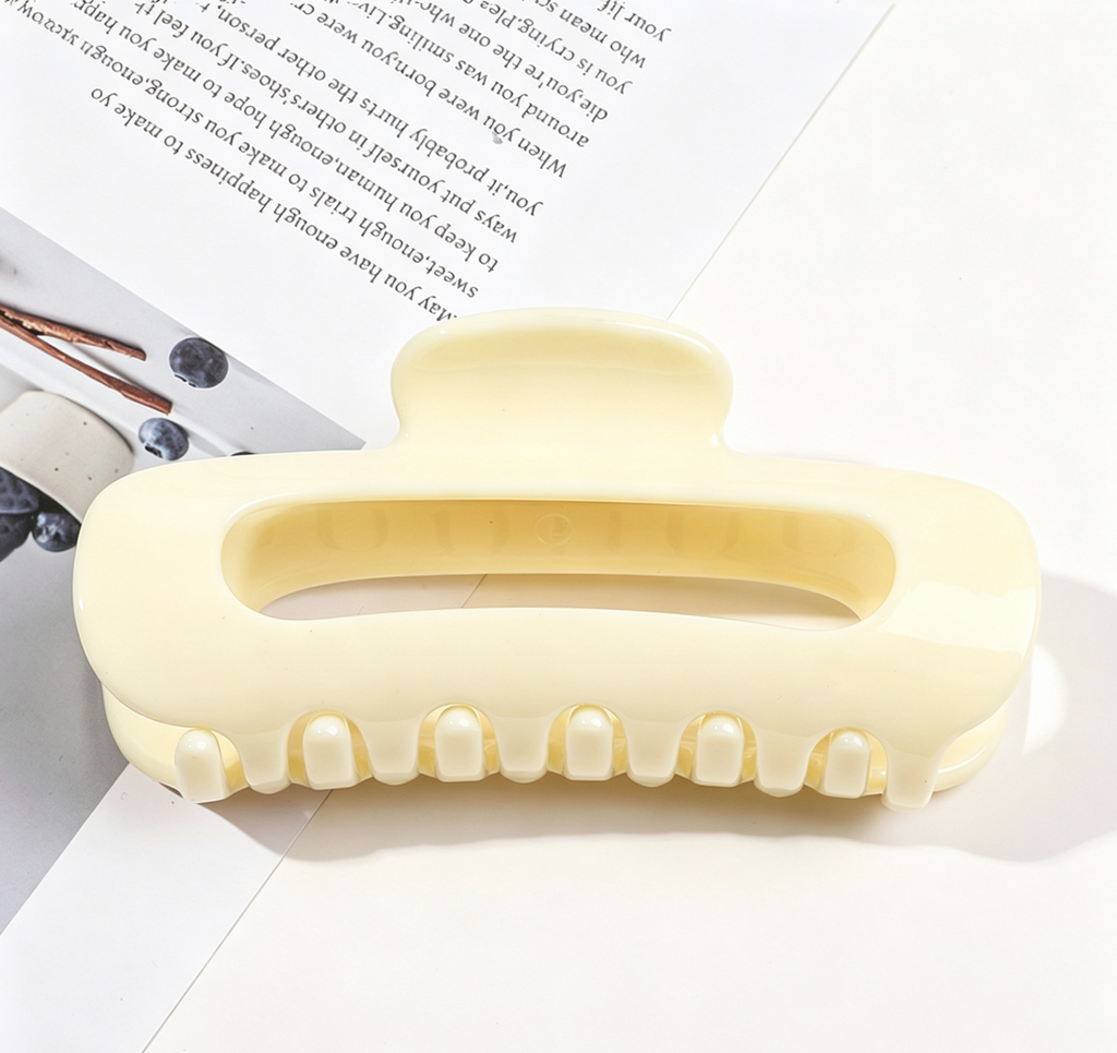 Glossy Oval Cutout Hair Claw Clip - Off_White