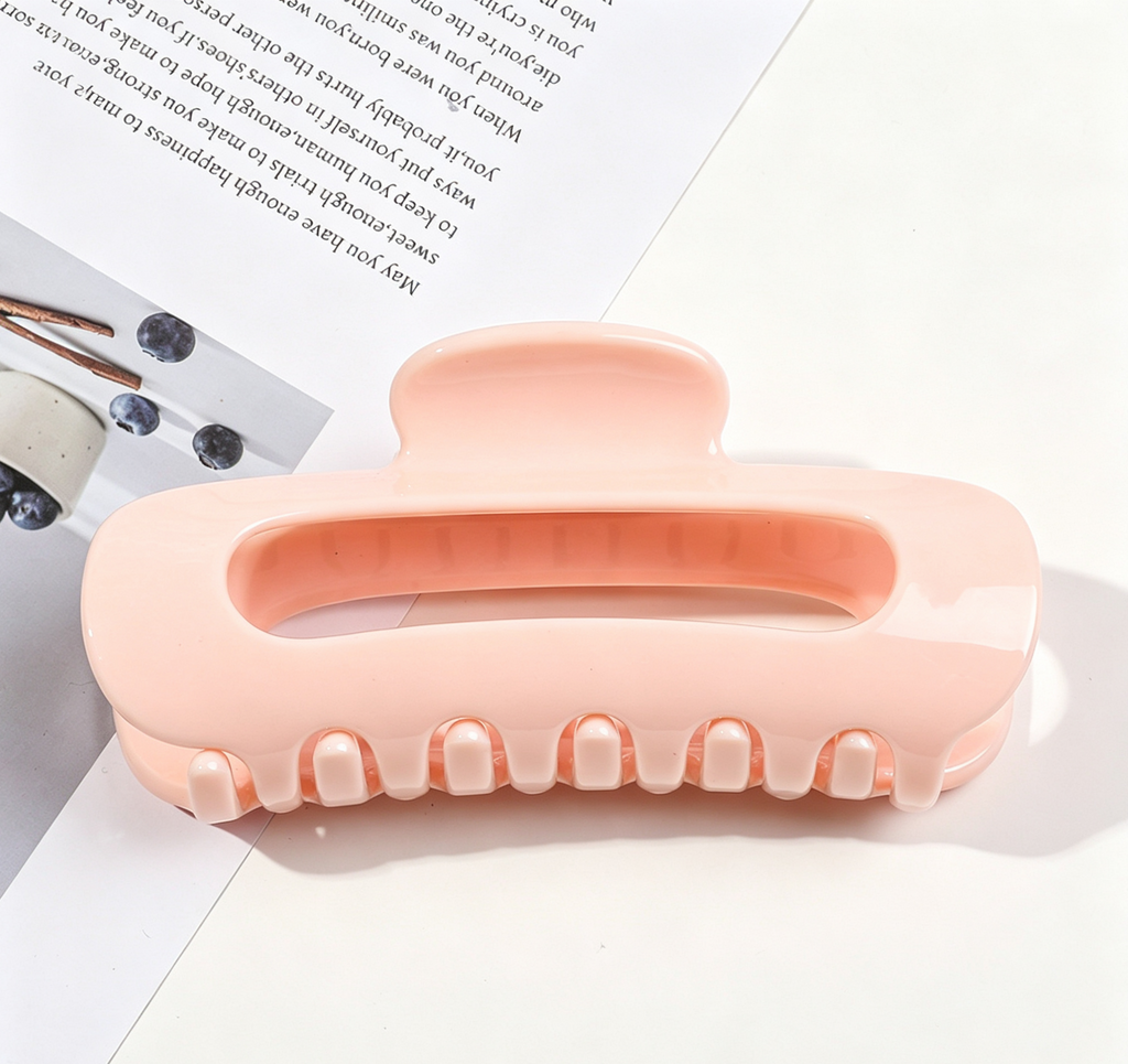 Glossy Oval Cutout Hair Claw Clip - Pink
