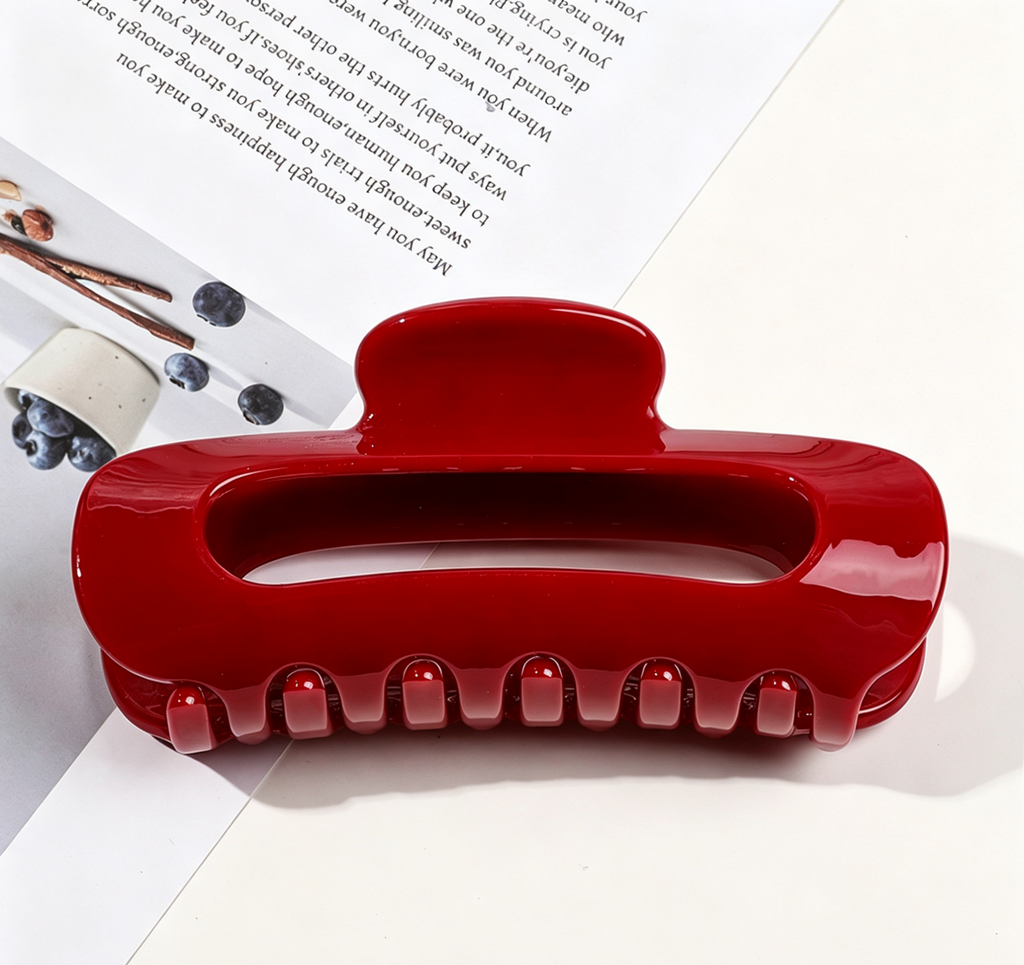 Glossy Oval Cutout Hair Claw Clip - Wine_Red