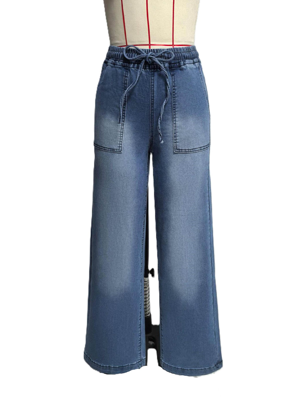 High Rise Drawstring Wide Leg Jeans - Blue