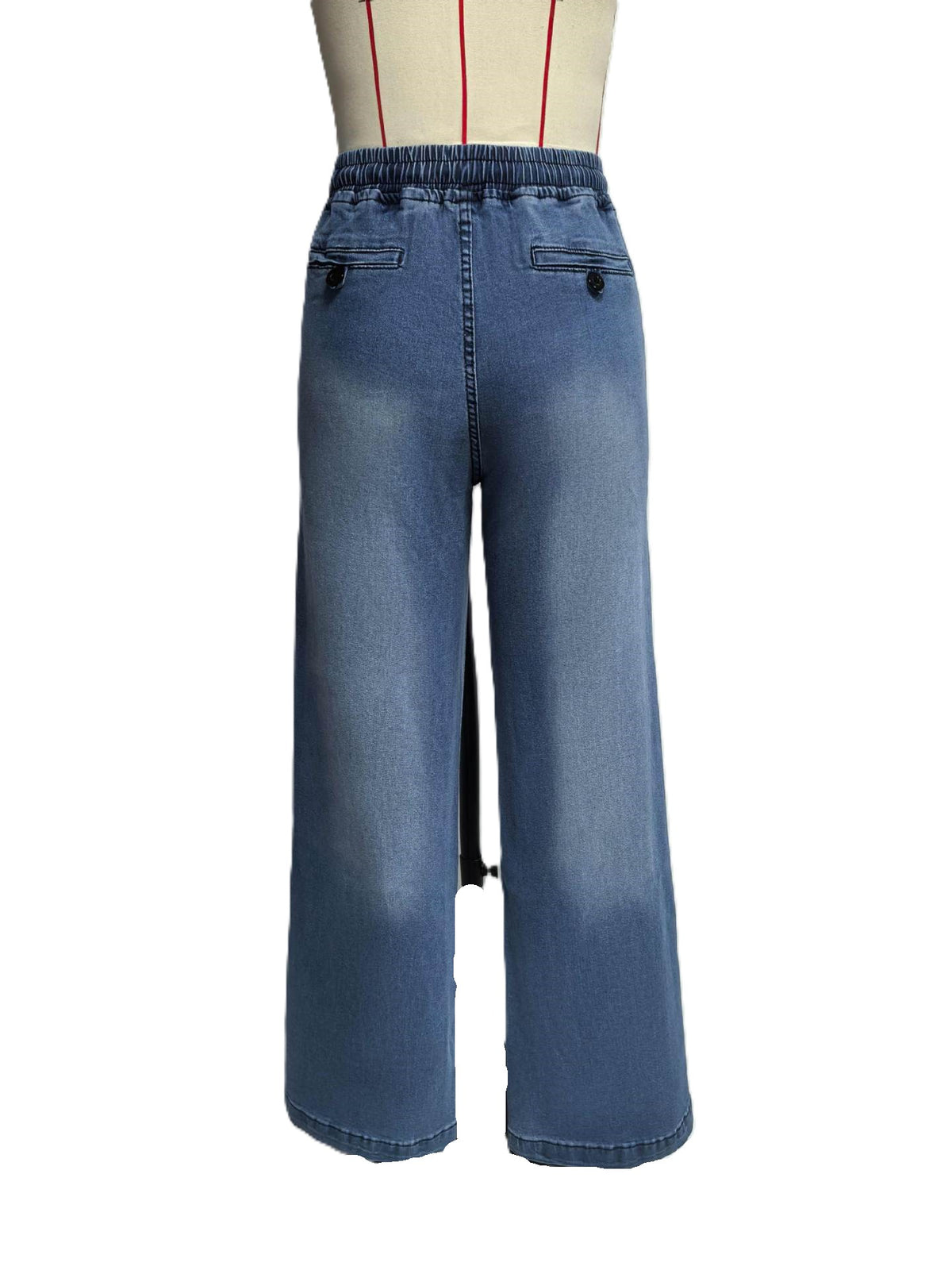 High Rise Drawstring Wide Leg Jeans - Blue - 1