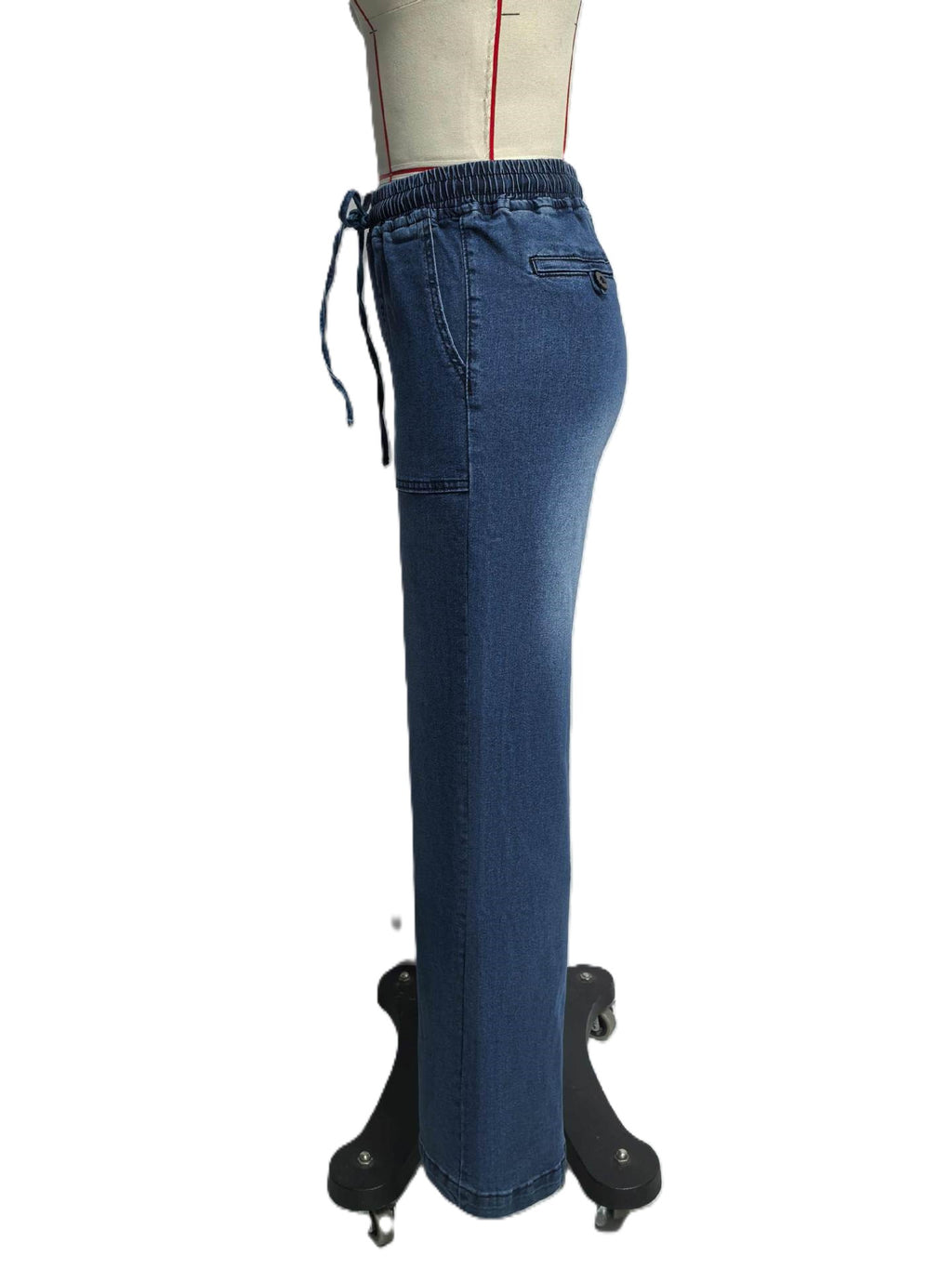 High Rise Drawstring Wide Leg Jeans - DarkBlue - 2