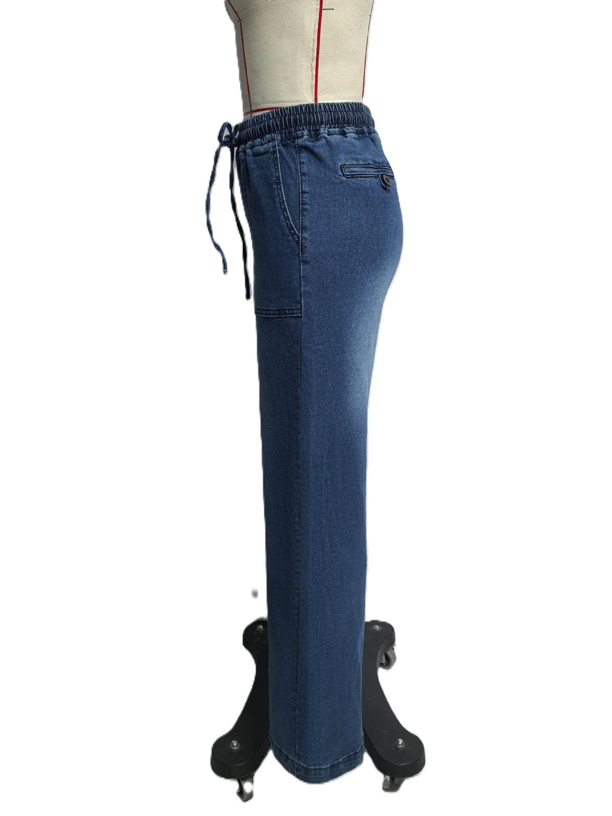 High Rise Drawstring Wide Leg Jeans - DarkBlue - 2