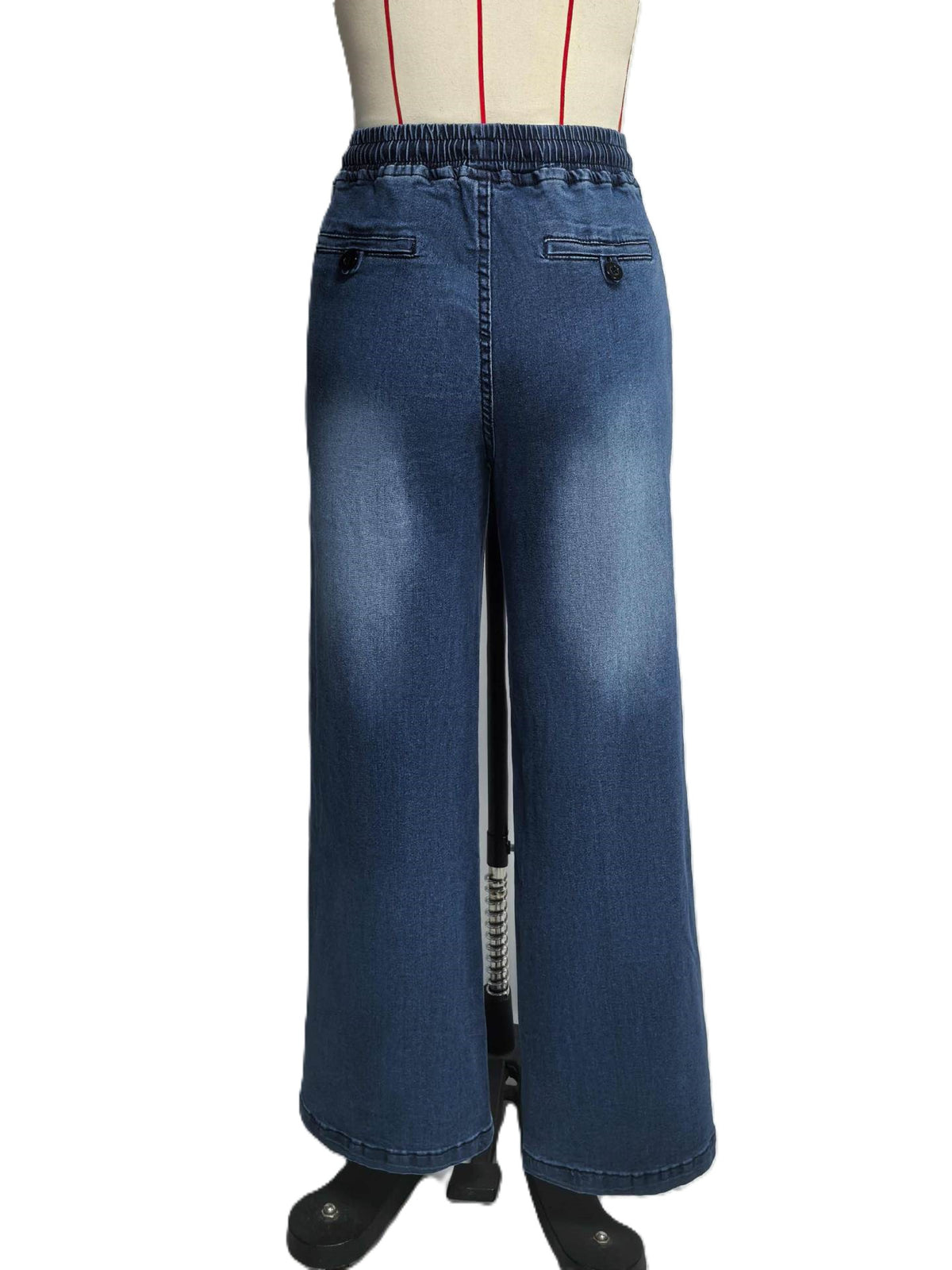 High Rise Drawstring Wide Leg Jeans - DarkBlue - 3