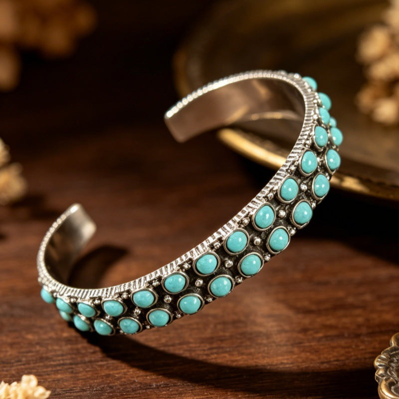 Turquoise Stone Beaded Cuff Bracelet - Turquoise