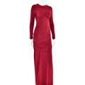 Ruched Twist Front Long Sleeve Maxi Dress - Winered