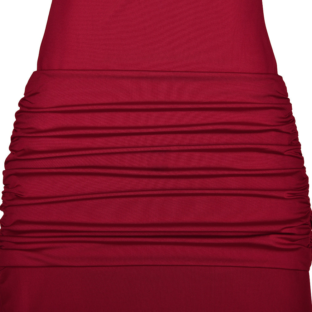 Ruched Twist Front Long Sleeve Maxi Dress - Winered - 4