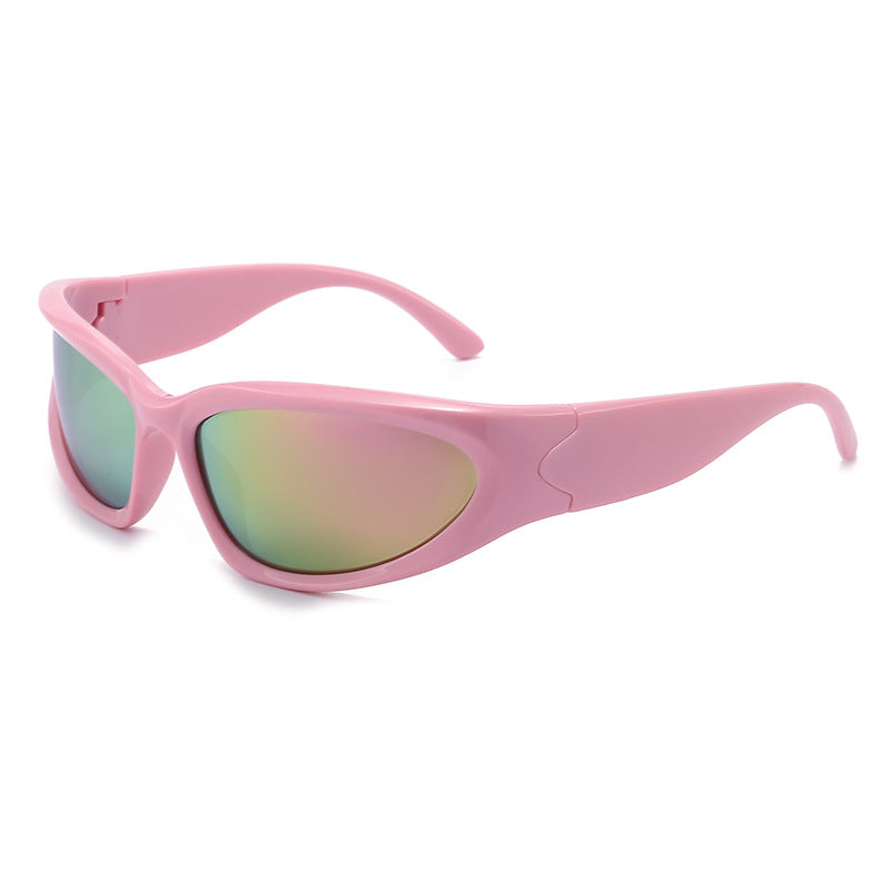 Wraparound Y2K Sport Sunglasses With Curved Lens - Pink