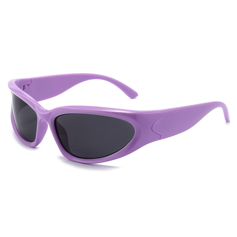 Wraparound Y2K Sport Sunglasses With Curved Lens - Purple