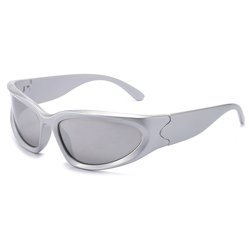 Wraparound Y2K Sport Sunglasses With Curved Lens - Silver