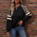 Leopard Raglan Sleeve Stripe Trim Sweatshirt - Black