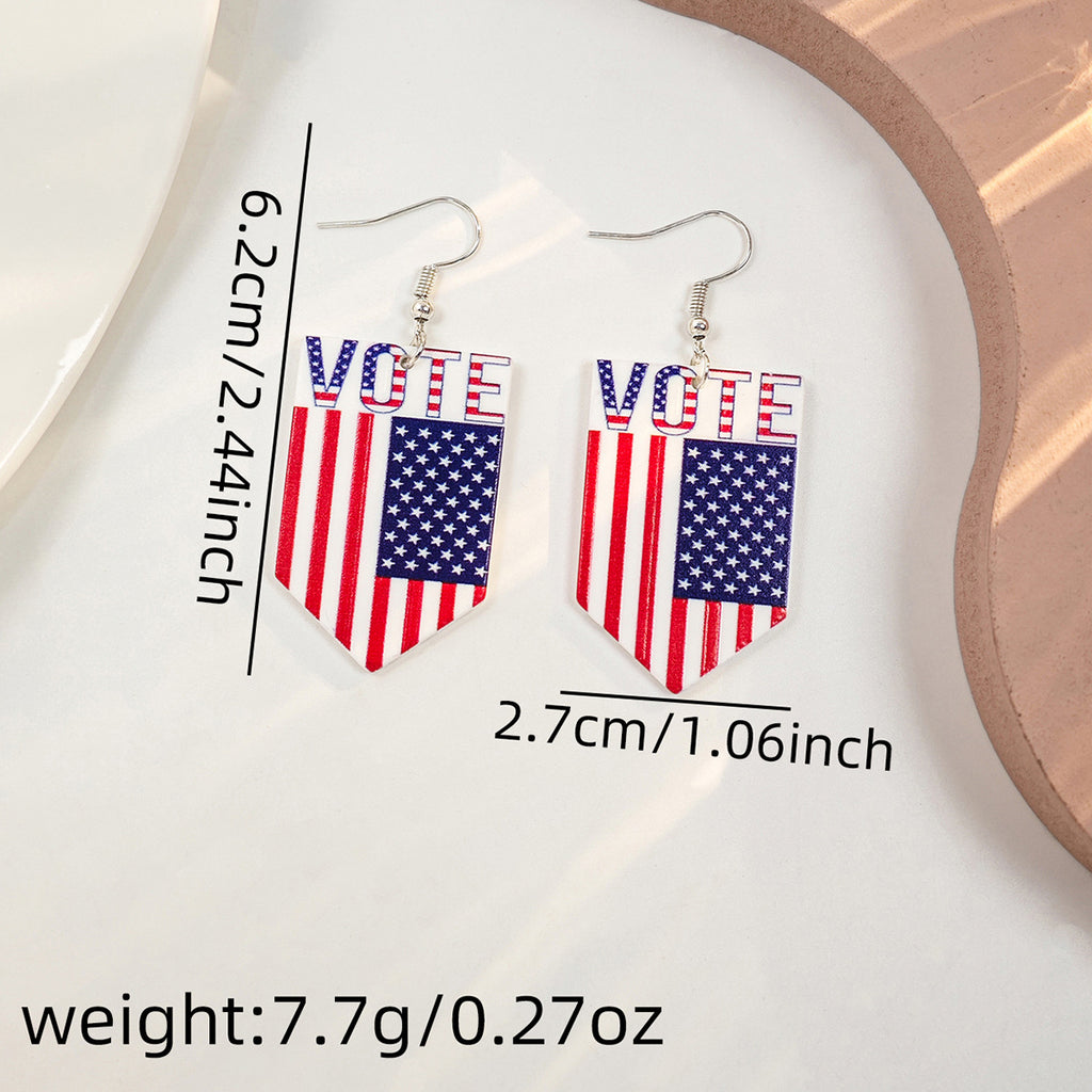 Americana Flag Statement Dangle Earrings - NO-3