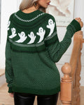 Ghost Motif Crewneck Halloween Sweater - Green