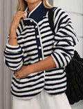 Contrast Trim Sherpa Fleece Jacket - Striped