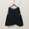 Contrast Whipstitch Slouchy Knit Jumper - black