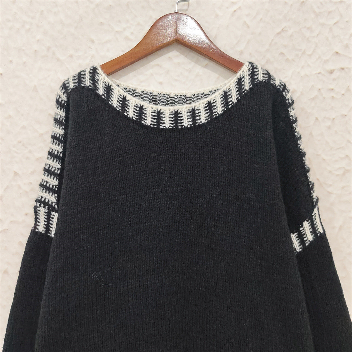 Contrast Whipstitch Slouchy Knit Jumper - black - 1