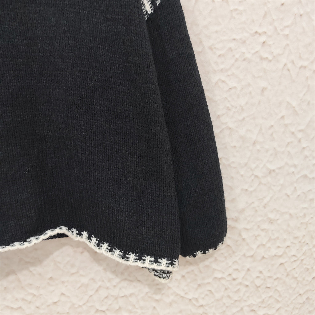 Contrast Whipstitch Slouchy Knit Jumper - black - 3