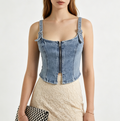 Zip Front Denim Corset Camisole Top - Blue