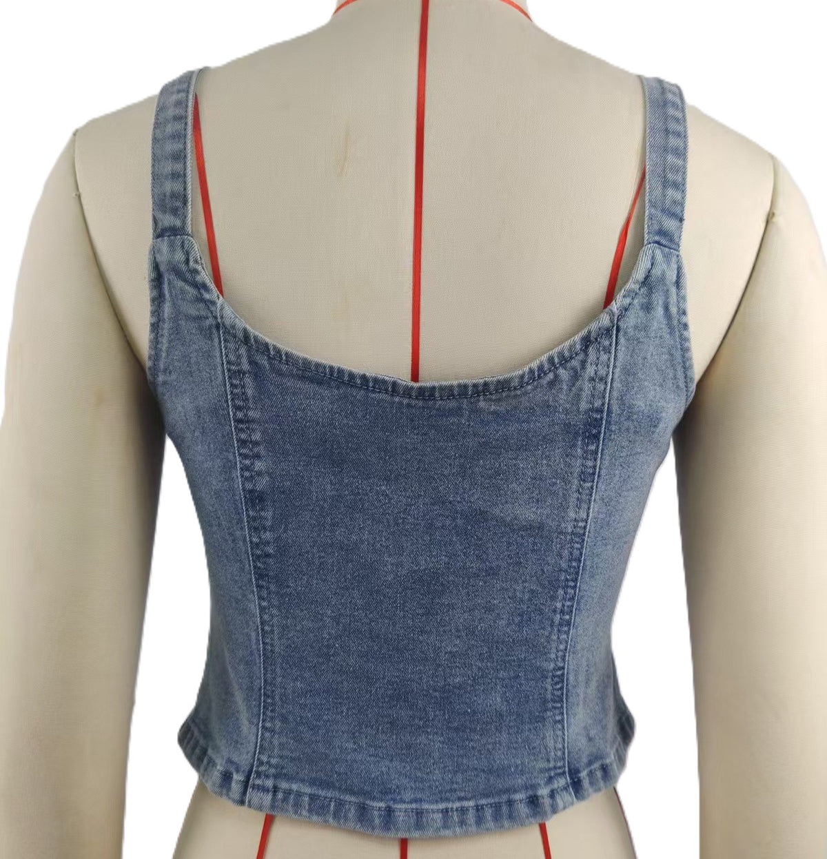 Zip Front Denim Corset Camisole Top - Blue - 2