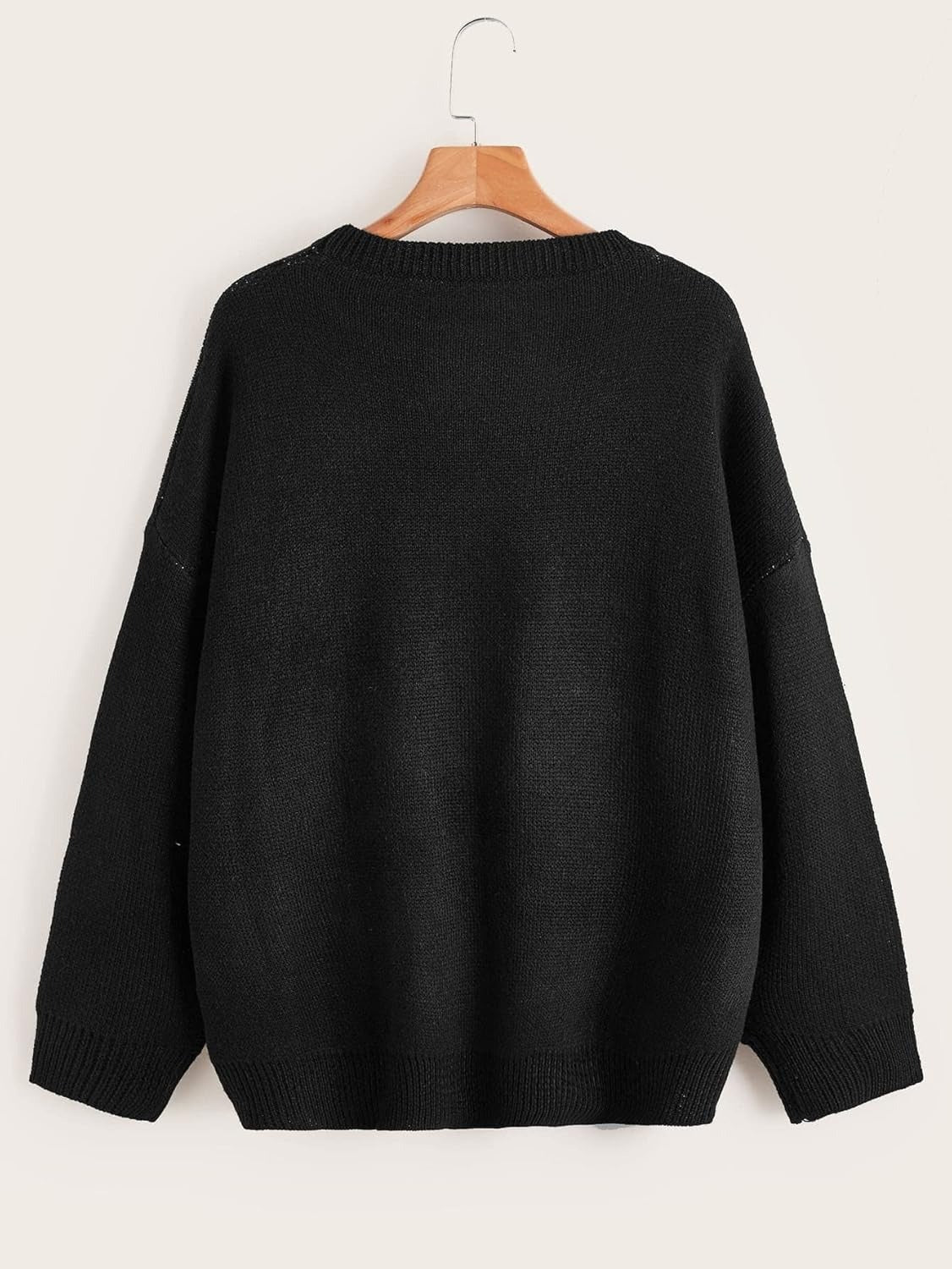Rib Cage Print Oversized Knit Sweater - Black - 1