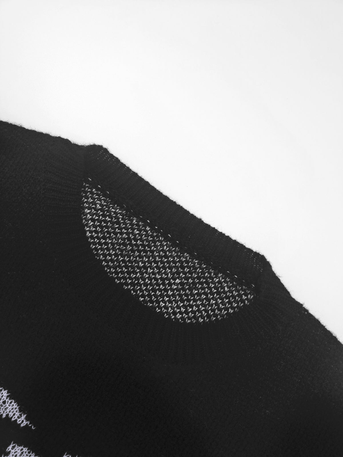 Rib Cage Print Oversized Knit Sweater - Black - 2
