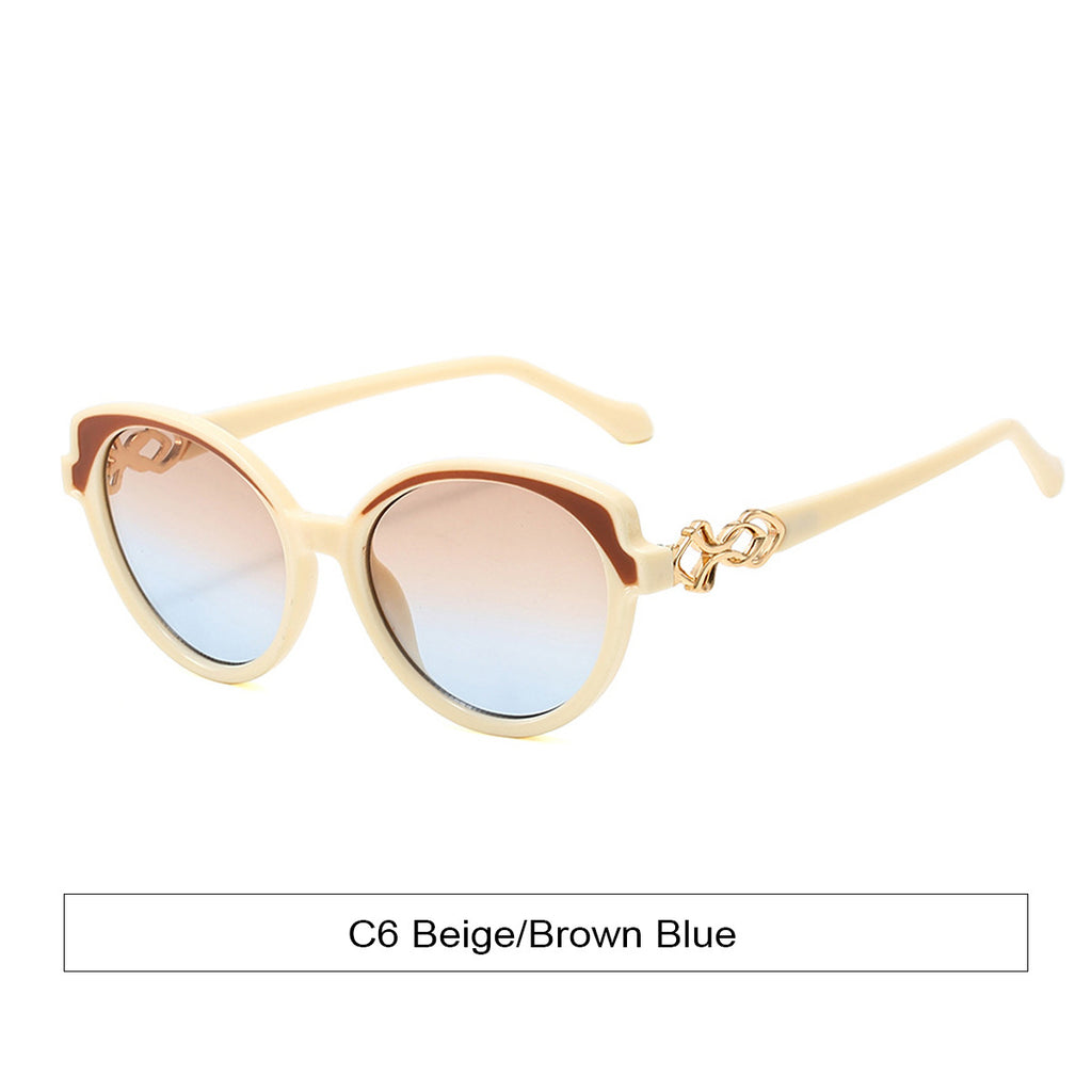 Rounded Cat Eye Gradient Lens Sunglasses - Beige