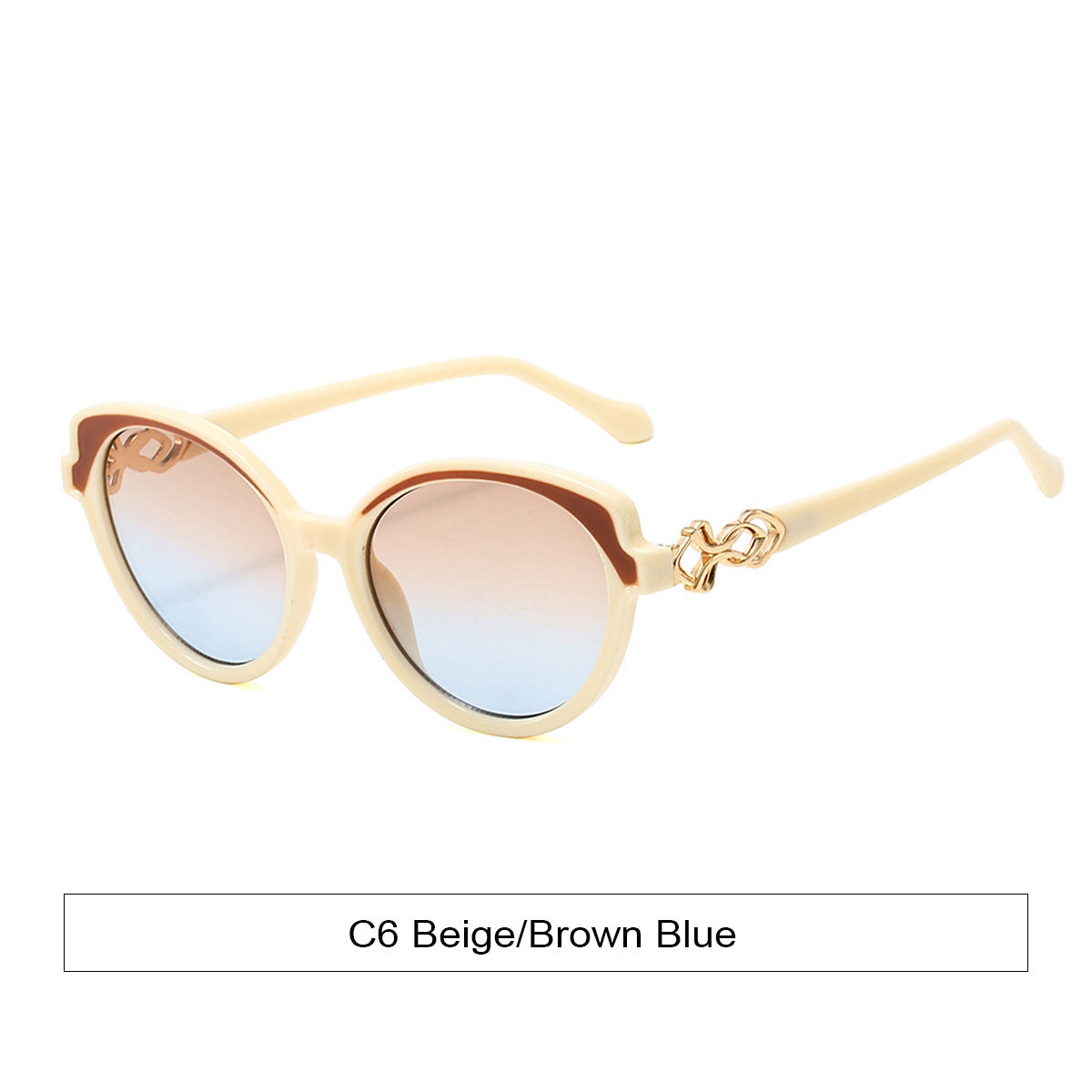 Rounded Cat Eye Gradient Lens Sunglasses - Beige