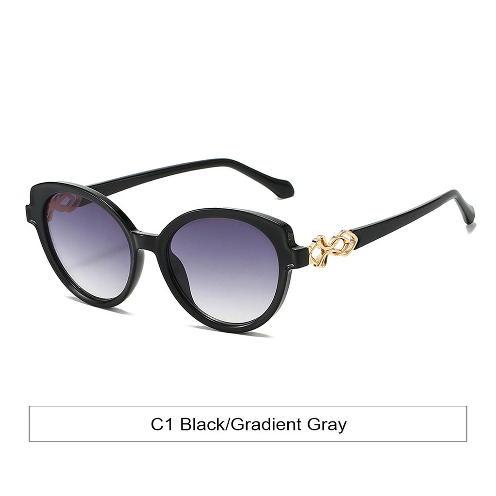 Rounded Cat Eye Gradient Lens Sunglasses - Black