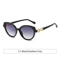 Rounded Cat Eye Gradient Lens Sunglasses - Black