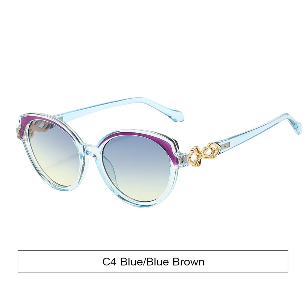 Rounded Cat Eye Gradient Lens Sunglasses - Blue