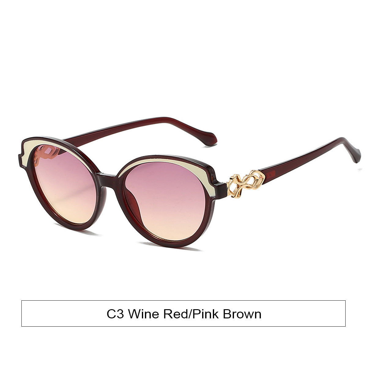 Rounded Cat Eye Gradient Lens Sunglasses - WineRed