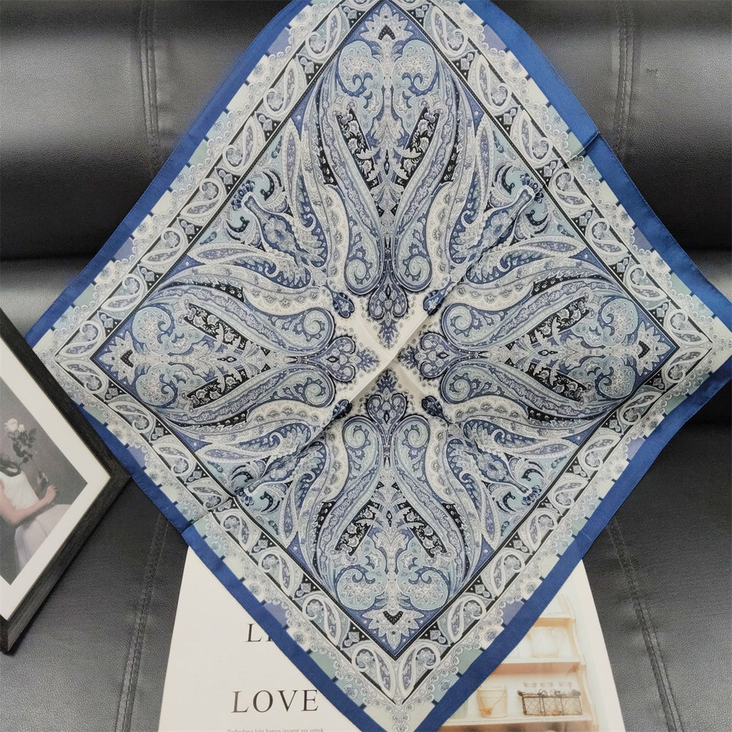Vintage Paisley Medallion Bandana Head Scarf - Blue - 1