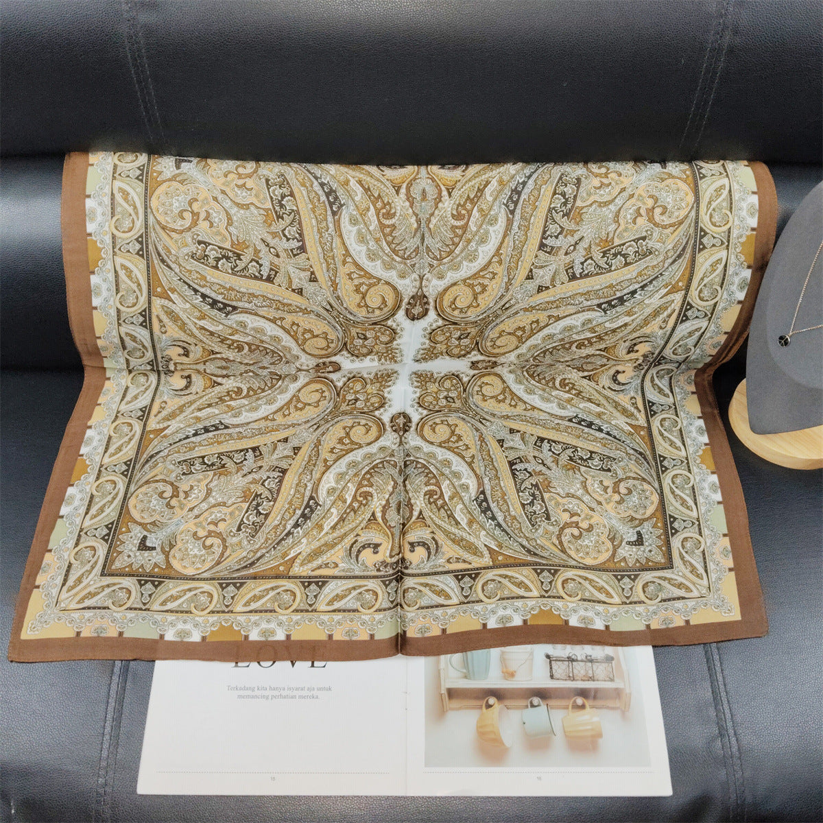 Vintage Paisley Medallion Bandana Head Scarf - Khaki