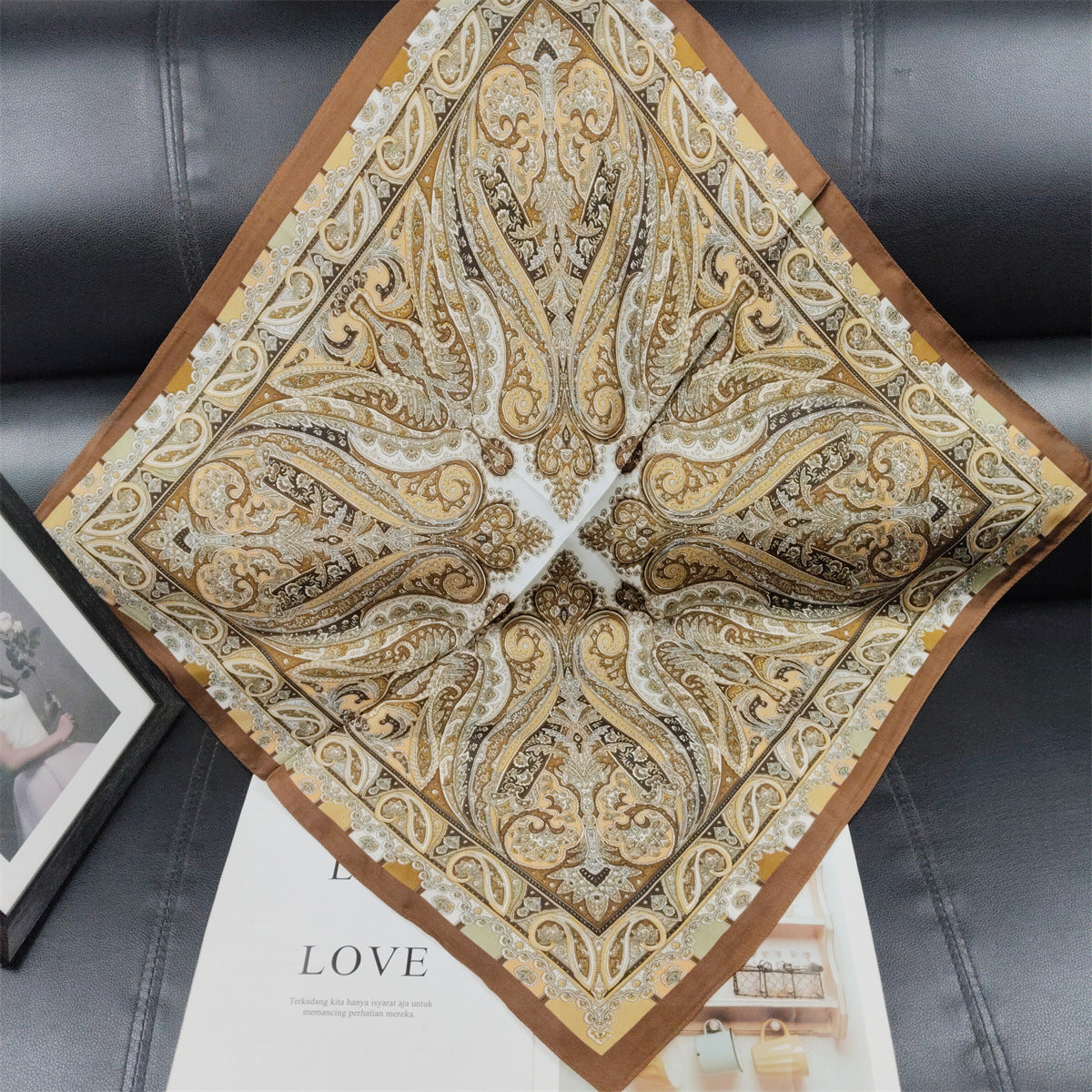 Vintage Paisley Medallion Bandana Head Scarf - Khaki - 1
