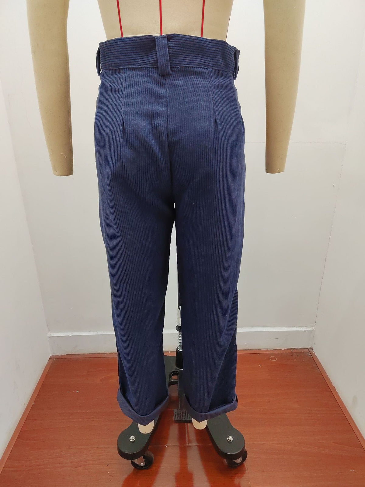 Pleated Corduroy Straight Leg Trousers - Royal - 1