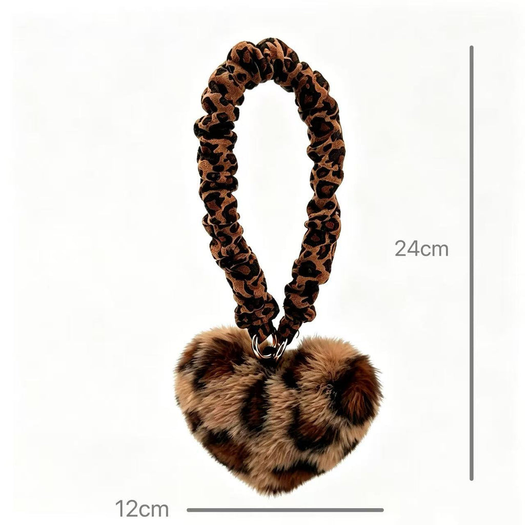 Plush Heart Scrunchie Phone Lanyard Wrist Strap - Leopard - 1