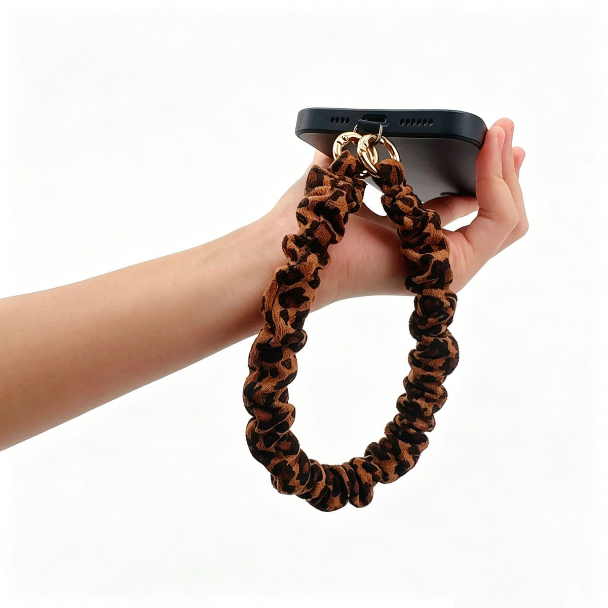 Plush Heart Scrunchie Phone Lanyard Wrist Strap - Leopard - 2