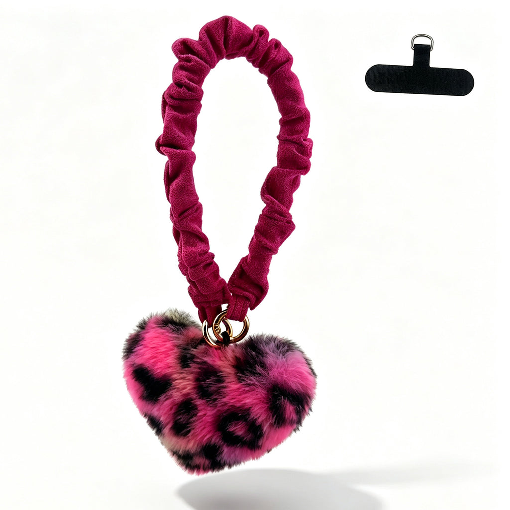 Plush Heart Scrunchie Phone Lanyard Wrist Strap - RoseRed
