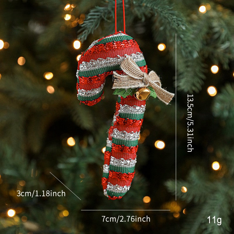 Plush Candy Cane Christmas Ornament with Jingle Bell - NO-1