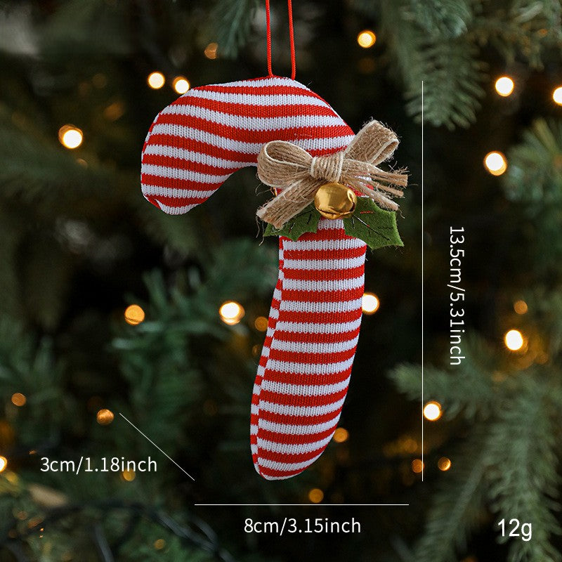 Plush Candy Cane Christmas Ornament with Jingle Bell - NO-3