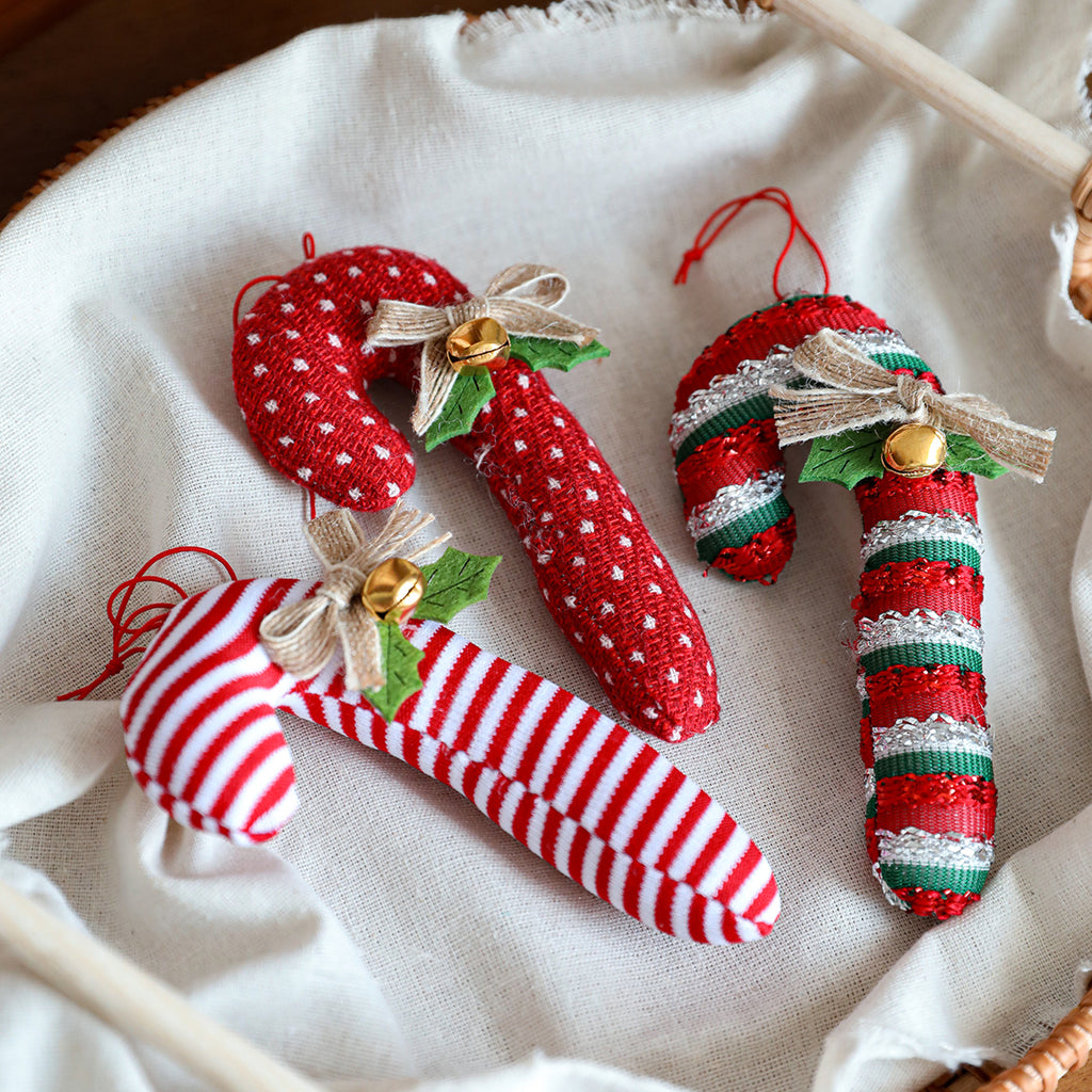 Plush Candy Cane Christmas Ornament with Jingle Bell - NO-3 - 1