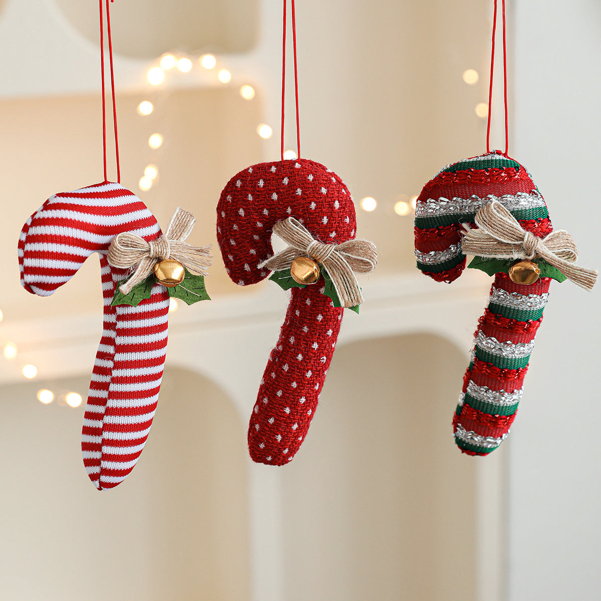 Plush Candy Cane Christmas Ornament with Jingle Bell - NO-3 - 2