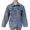 Ripped Oversized Denim Trucker Jacket - Blue