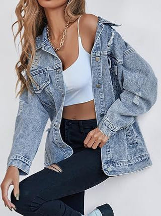 Ripped Oversized Denim Trucker Jacket
