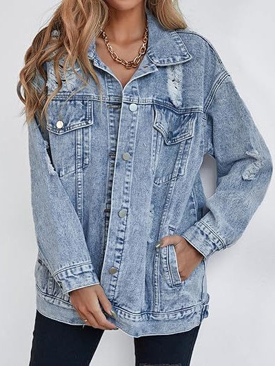 Ripped Oversized Denim Trucker Jacket - view 1