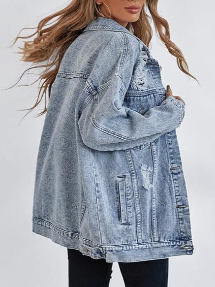 Ripped Oversized Denim Trucker Jacket - view 2