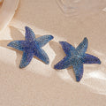 Pave Starfish Statement Stud Earrings - Blue